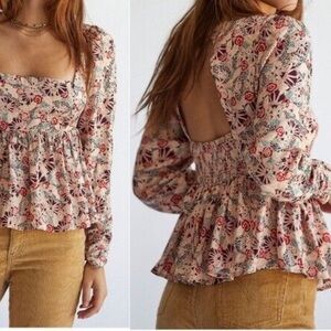 Free People Silent Rawr Square Neck Peplum Open Back Top